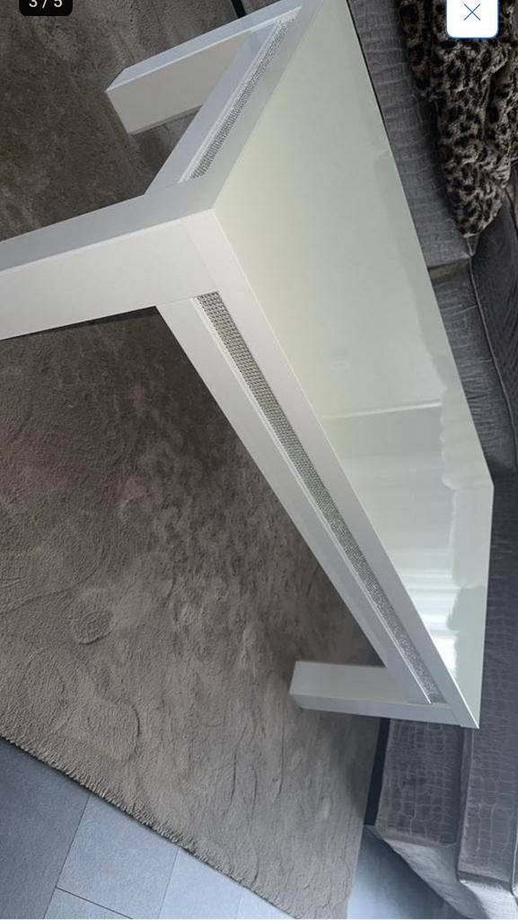 Swarovski salontafel hoogglans wit, Ophalen, Rechthoekig, 100 tot 150 cm, 50 tot 100 cm