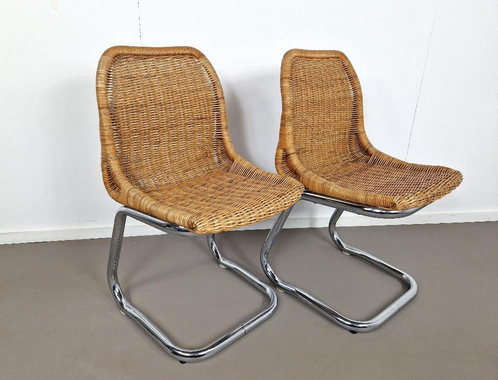 Set van twee Rohé Noordwolde stoelen | Rotan en chroom, Ophalen, Gebruikt, Twee, Metaal