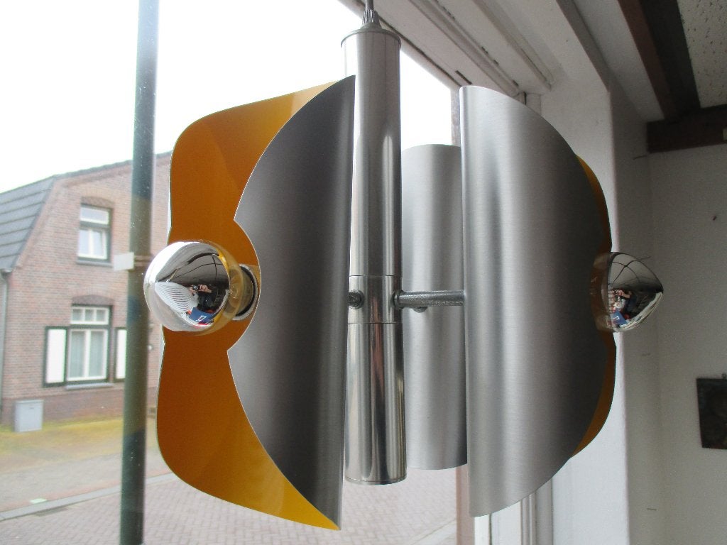 hanglamp chroom geel jaren 70 design retro vintage 33 x 31cm, Gebruikt, Jaren 70 space age design vintage retro 1970s seventies