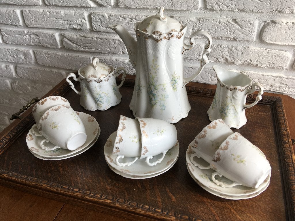 Bijzonder gaaf antiek 17-delig Oma servies ( 1900 - 1920), Antiek en Kunst, Antiek | Servies compleet, Ophalen of Verzenden
