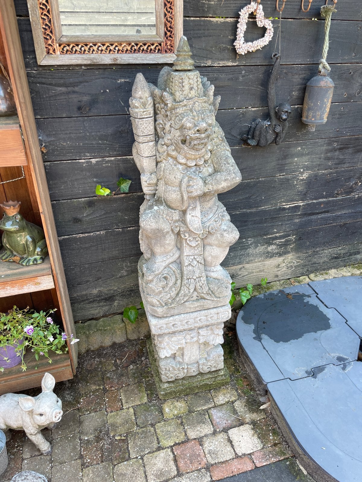 Groot Balinees Beeld - Tuinbeeld - Steen set, Tuin en Terras, Tuinbeelden, Ophalen, Gebruikt, Steen, Mensenbeeld