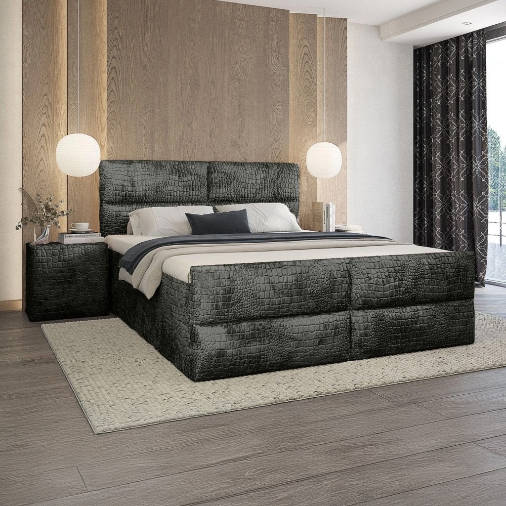 ACTIEDEAL OpbergBoxspring Croco 200x200 | HB + VB & Hocker!