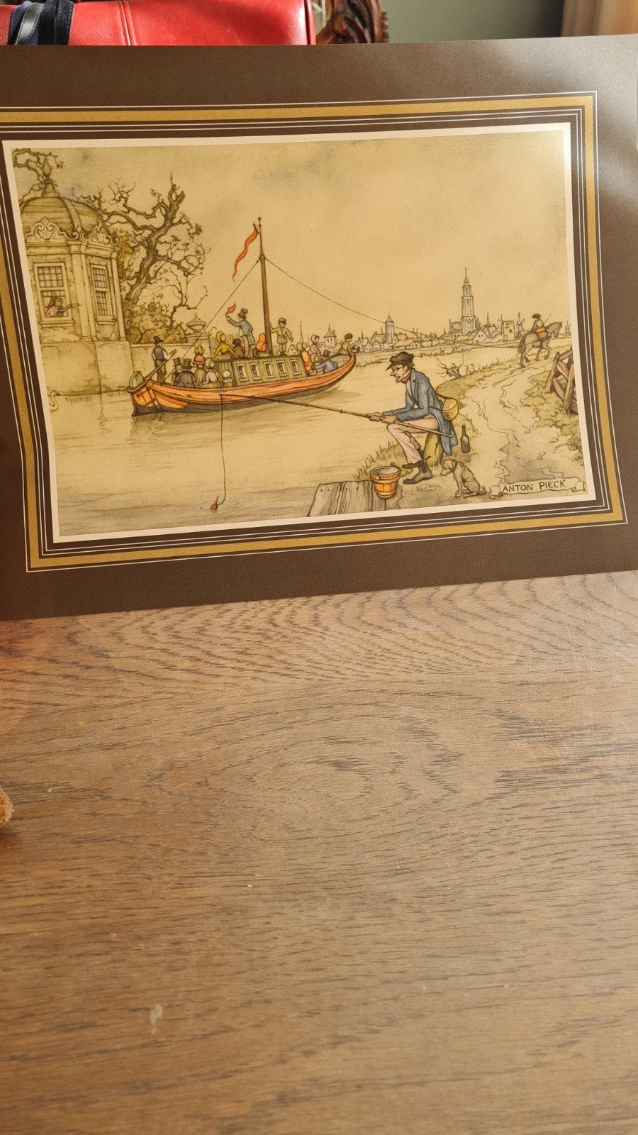 Anton Pieck Prent: Visser aan de waterkant, Antiek en Kunst, Ophalen, Print, Prent