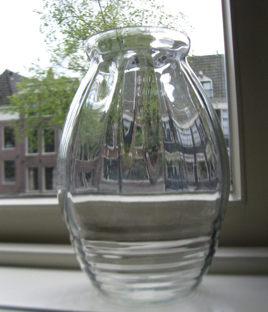 Optische geblazen ribbelvaas Copier Leerdam H serie jaren 50, Antiek en Kunst, Ophalen of Verzenden