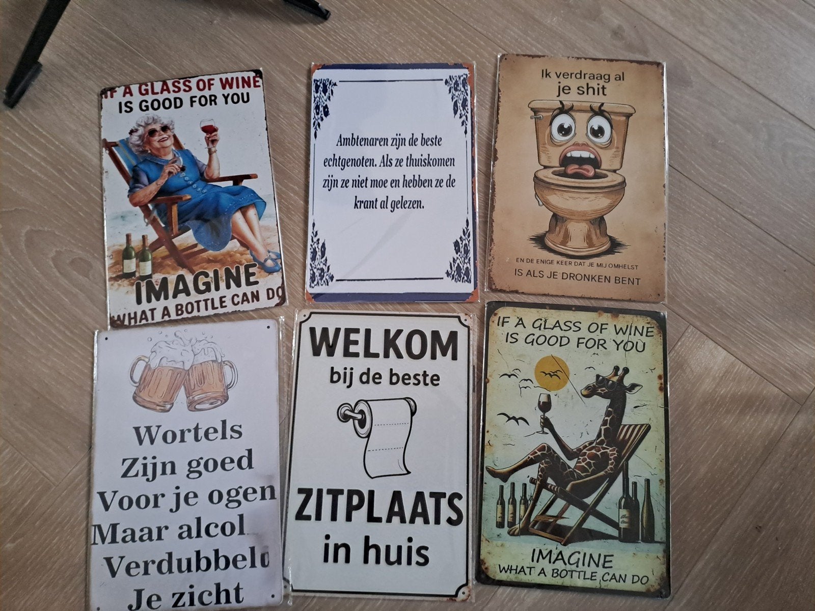 Grappige metalen borden voor aan schutting of tuinhuis, Ophalen of Verzenden