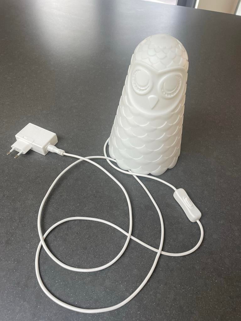 Witte uil bedlampje, Huis en Inrichting, Lampen | Tafellampen, Ophalen, Gebruikt, Kunststof