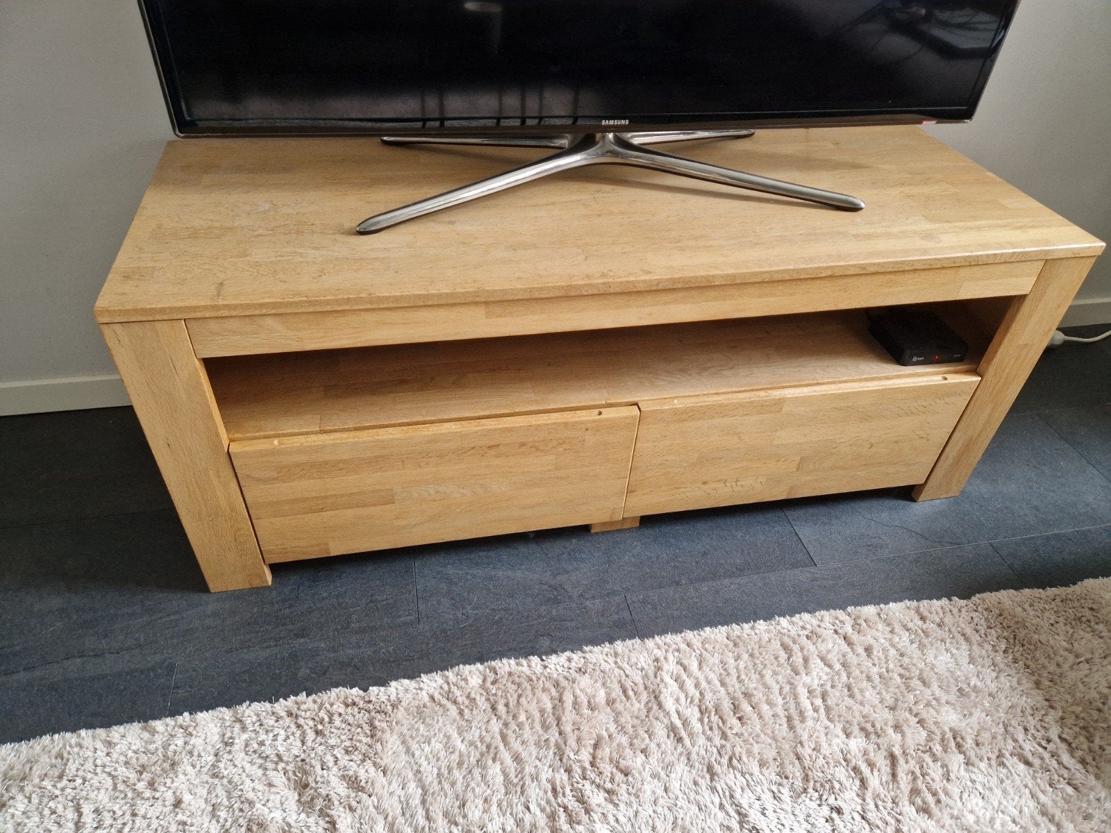 Eikenhouten tv-meubel met lades, Ophalen, Gebruikt, 100 tot 150 cm, Eikenhout