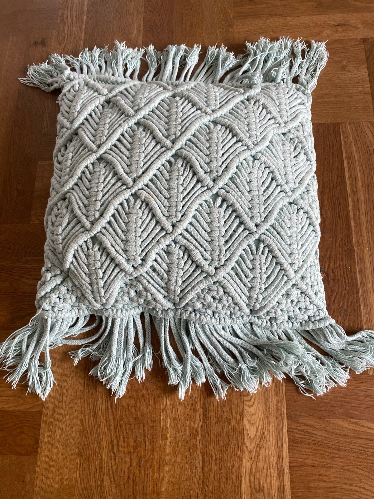 Macramé Sierkussen - Lichtgroen met Franjes, Overige merken, Vierkant, Ophalen of Verzenden, Zo goed als nieuw