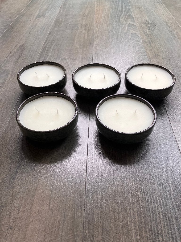 5 x kaars in luxe granieten schaal (12 x 12 x 5 cm): NIEUW, Ophalen of Verzenden, Nieuw, Steen/keramiek, Kaars