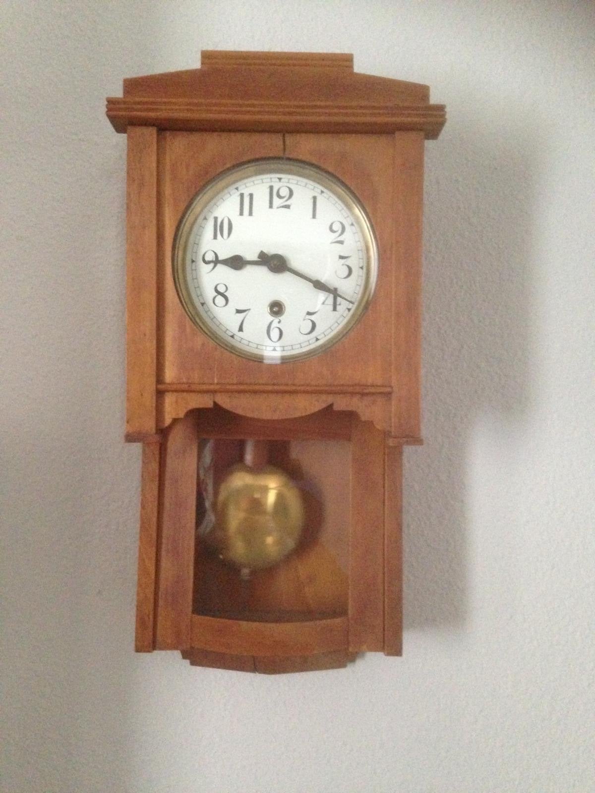 Antieke houten wandklok met slinger, Antiek en Kunst, Ophalen
