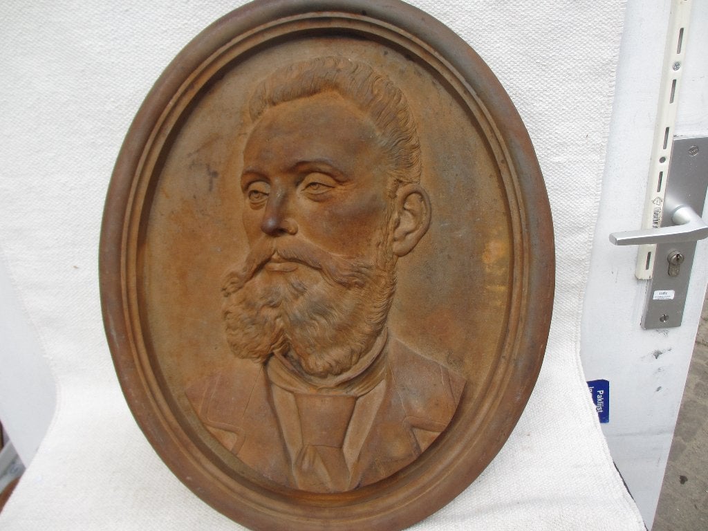 GROTE gietijzer wandplaquette / gedenkplaat, Ophalen of Verzenden