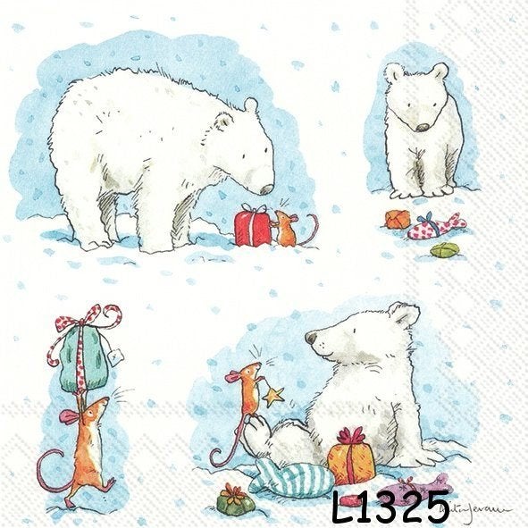 Servetten decoupage/bull journal - kerst ijsbeer L1325 -33ct, Verzenden, Nieuw