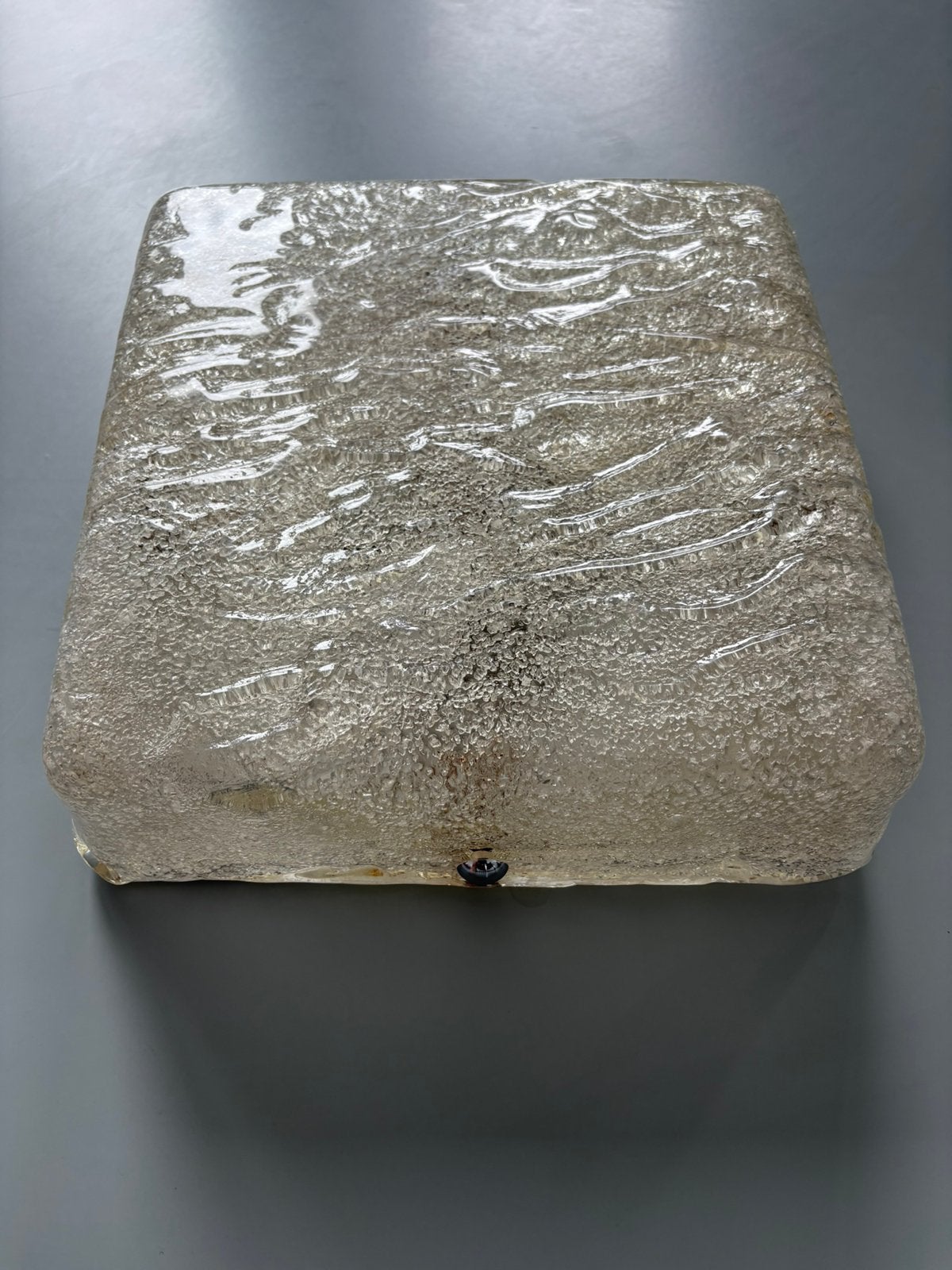 Grote vintage plafonniere van ijsglas, Ophalen of Verzenden, Gebruikt, Glas