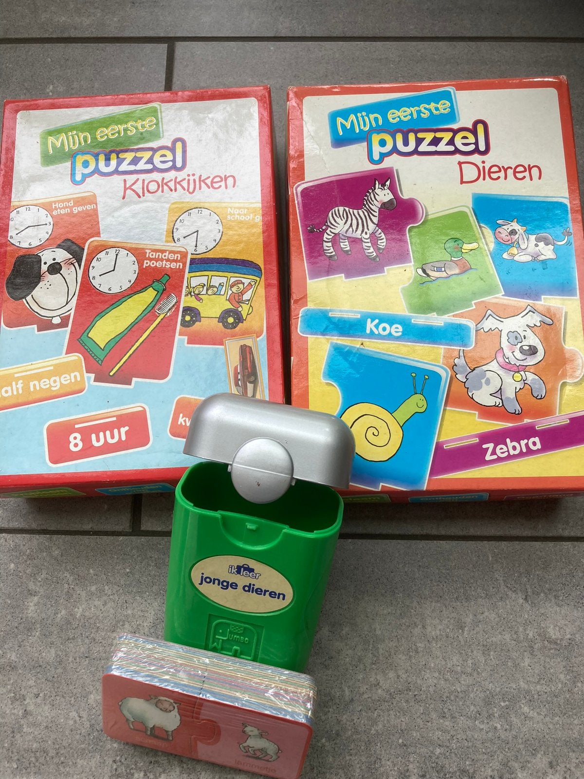 3 puzzels ,dieren,jonge dieren en klokkijken, Ophalen of Verzenden, Zo goed als nieuw, 6 maanden tot 2 jaar