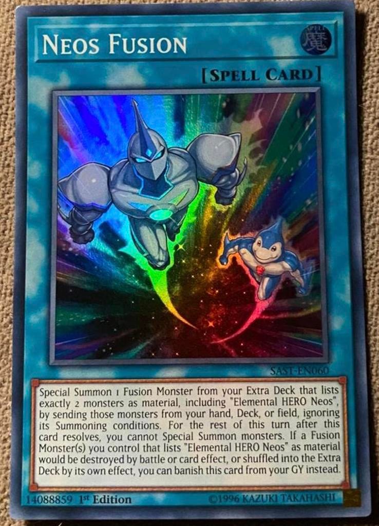 Yu-Gi-Oh! Neos Fusion SAST 1st Edition !, Ophalen of Verzenden, Zo goed als nieuw, Losse kaart, Foil