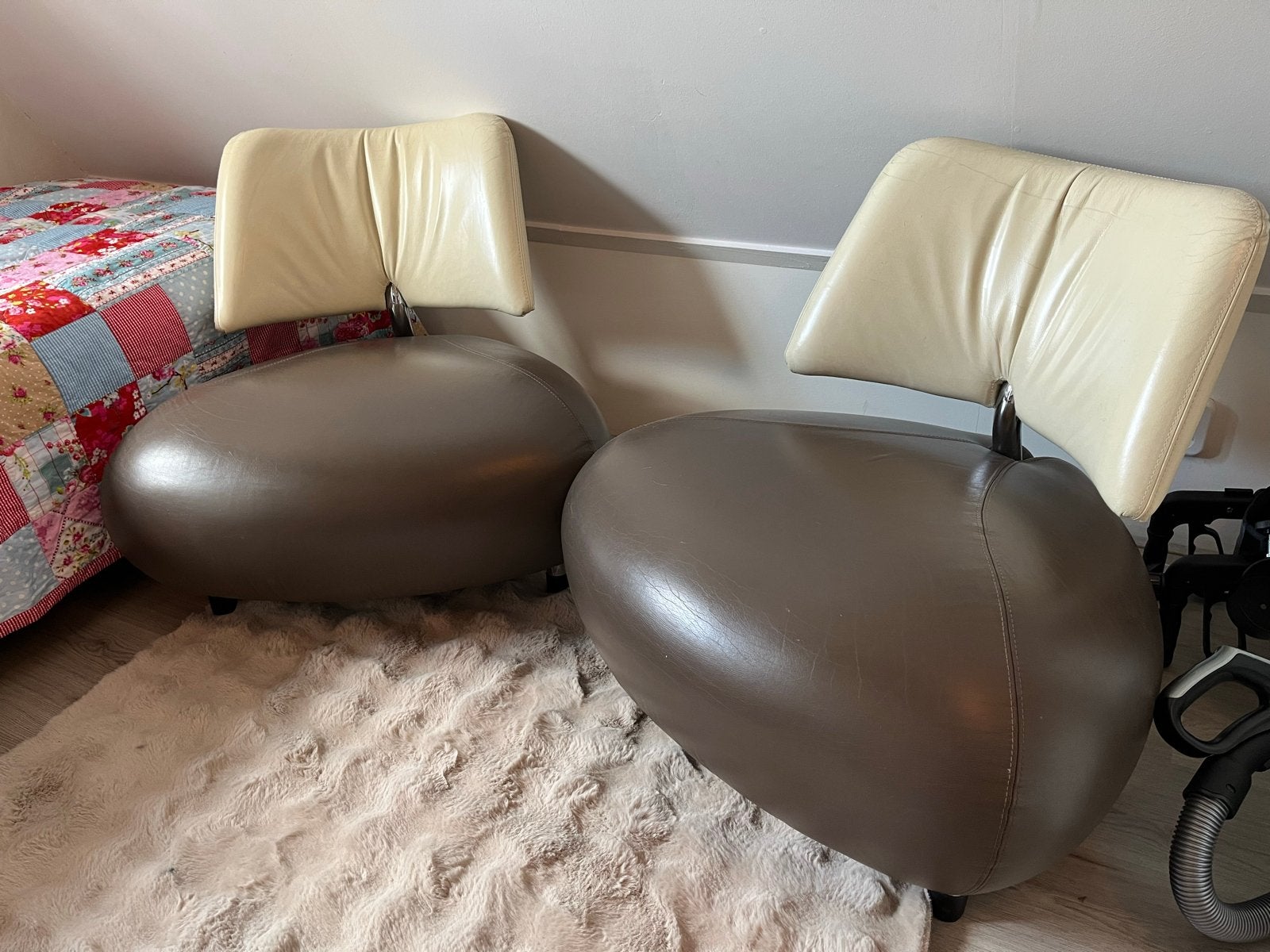 Leolux Pallone fauteuil - taupebruin/Crème leer, Ophalen, Gebruikt, Twee, Bruin