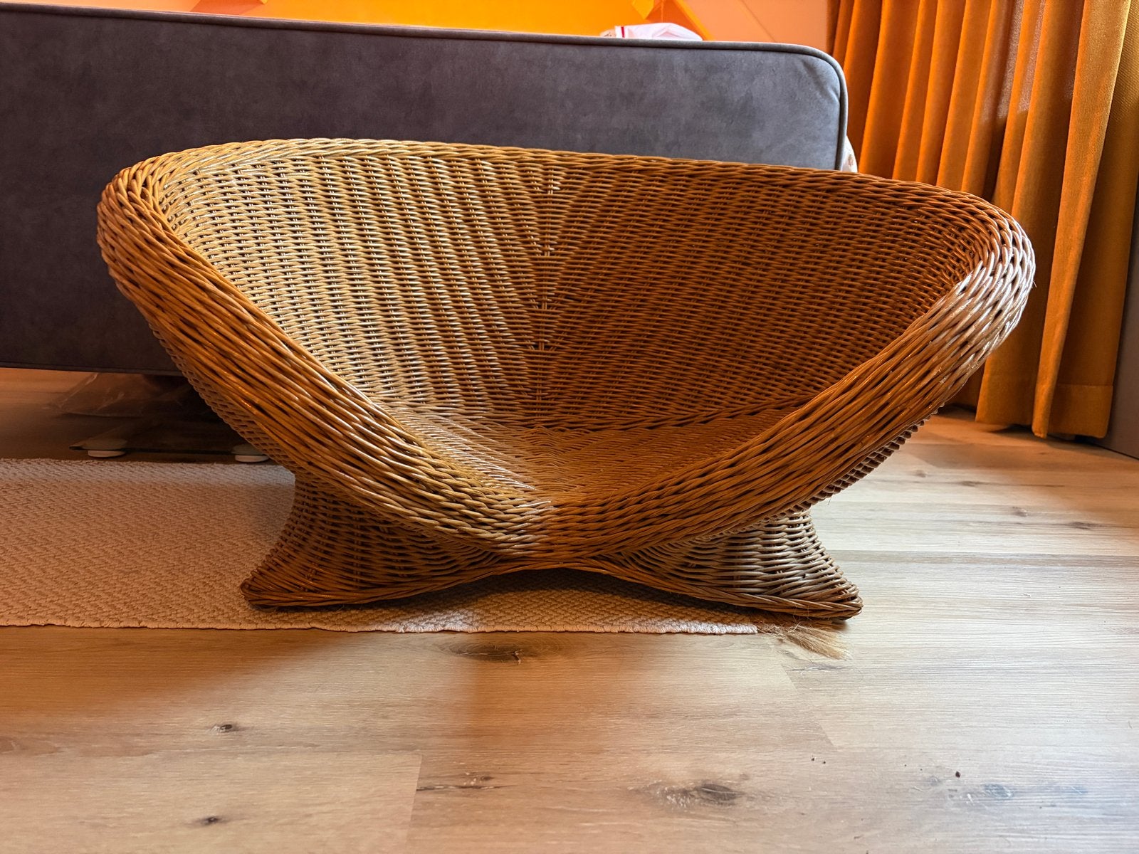 Vintage rotan meditatiestoel, vlinderstoel 2x, Huis en Inrichting, Ophalen, Gebruikt, Twee, Bruin
