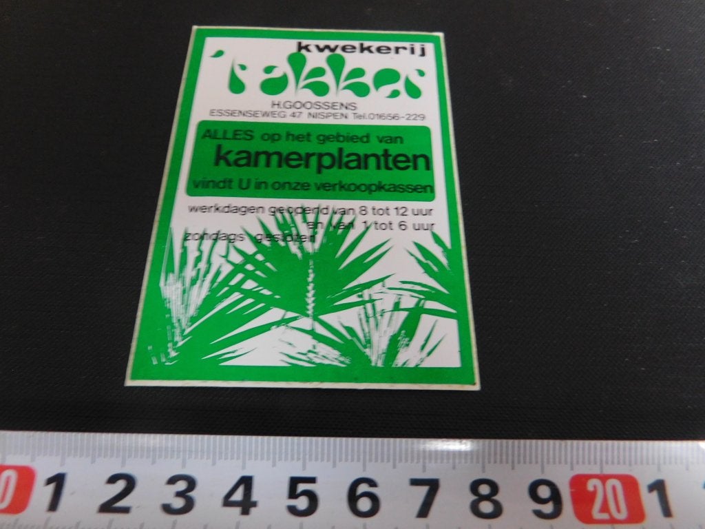 sticker nispen h goossens kwekerij kamerplanten verkoopkas, Verzamelen, Ophalen of Verzenden, Zo goed als nieuw