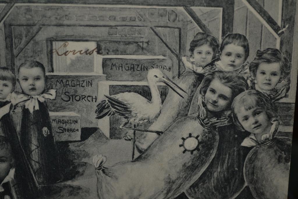 frankrijk 1903 baby magazijn van ooievaar baby,s haalt, Ophalen of Verzenden, Voor 1920, Gelopen, Sterren en Beroemdheden