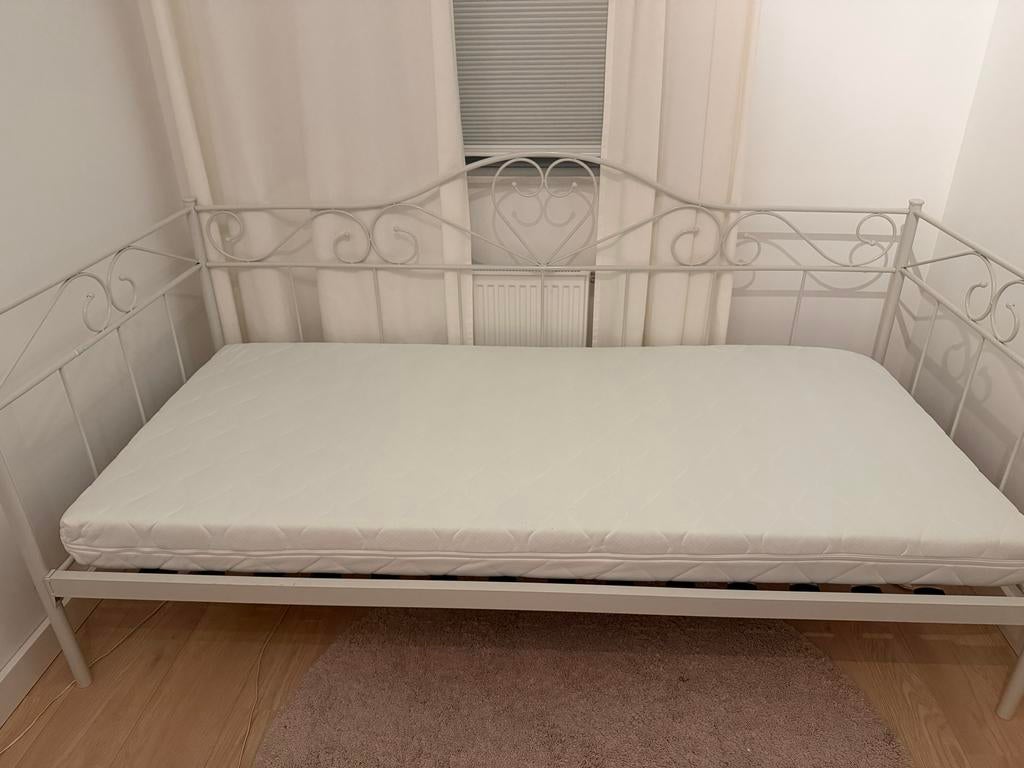 1 persoonsbed met nette foammatras, Ophalen, 90 cm, Eenpersoons, Wit