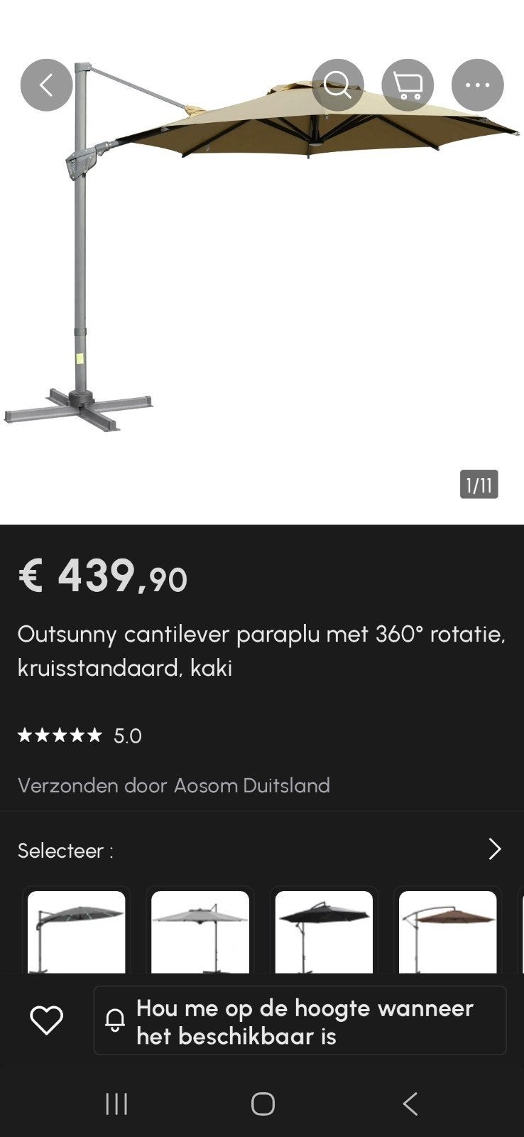 Nieuwe Outsunny Zweefparasol 360 Draaibaar,Kantelbaar, Kaki, Ophalen