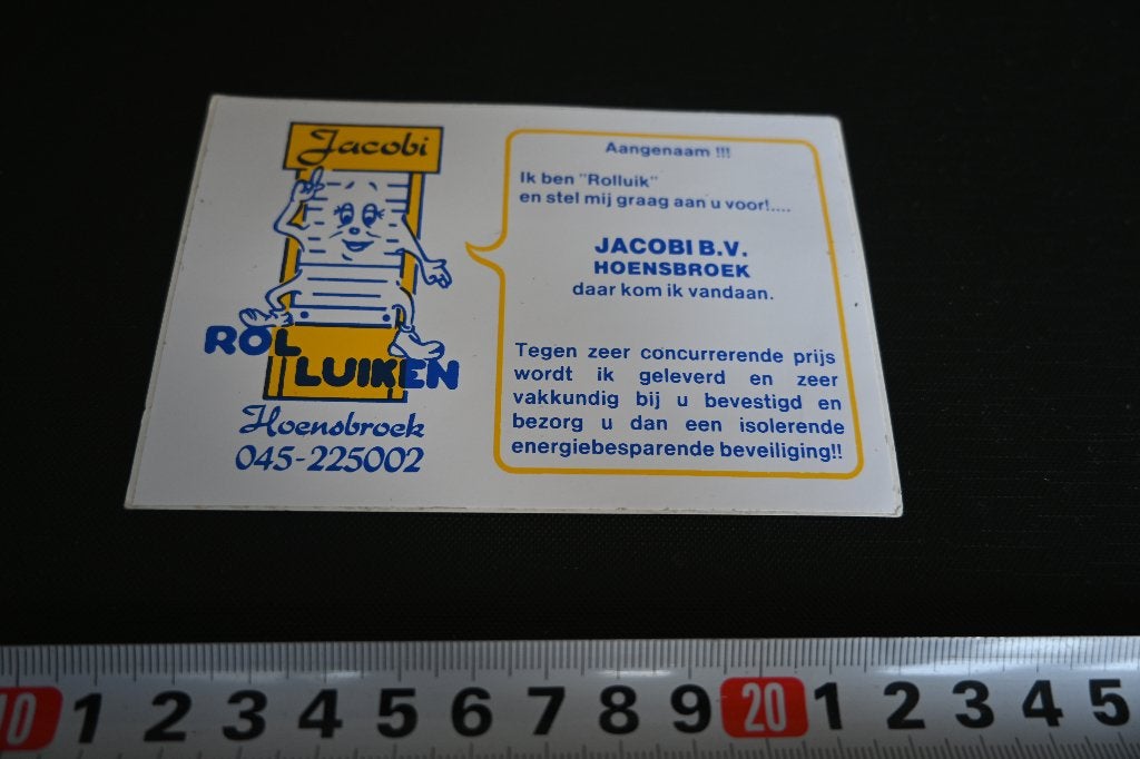 sticker Hoensbroek JACOBI BV  Rolluiken 045-225002, Verzamelen, Ophalen, Zo goed als nieuw