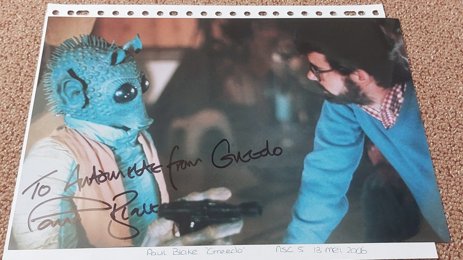 Handtekening Paul Blake - Greedo, Verzamelen, Star Wars, Nieuw, Ophalen of Verzenden