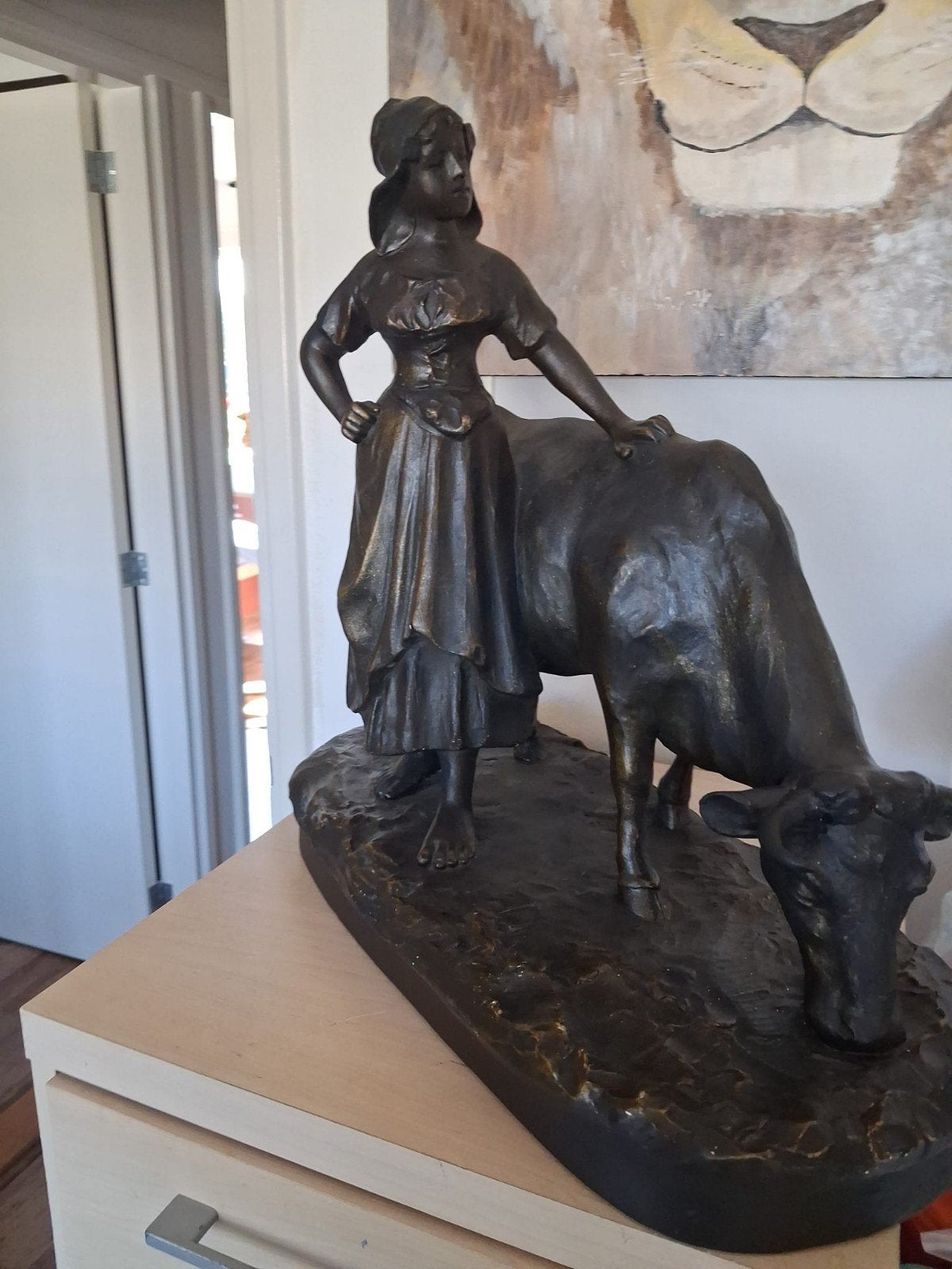 beeld koe met meisje, Ophalen of Verzenden
