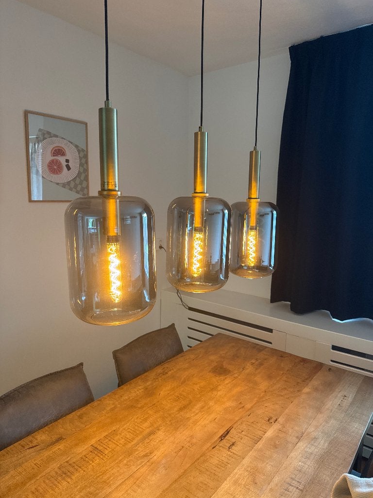 Lamp (industrieel), Huis en Inrichting, Lampen | Hanglampen, Ophalen, E27 (groot), Zo goed als nieuw, Glas