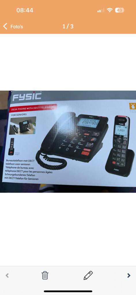 Fysic seniorentelefoon met DECT handset, Ophalen, Zo goed als nieuw, 1 handset