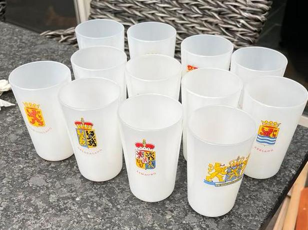 Set van 12 provincie matglazen glazen hoog 10cm, Verzamelen, Glas en Borrelglaasjes, Ophalen of Verzenden, Gebruikt, Overige typen