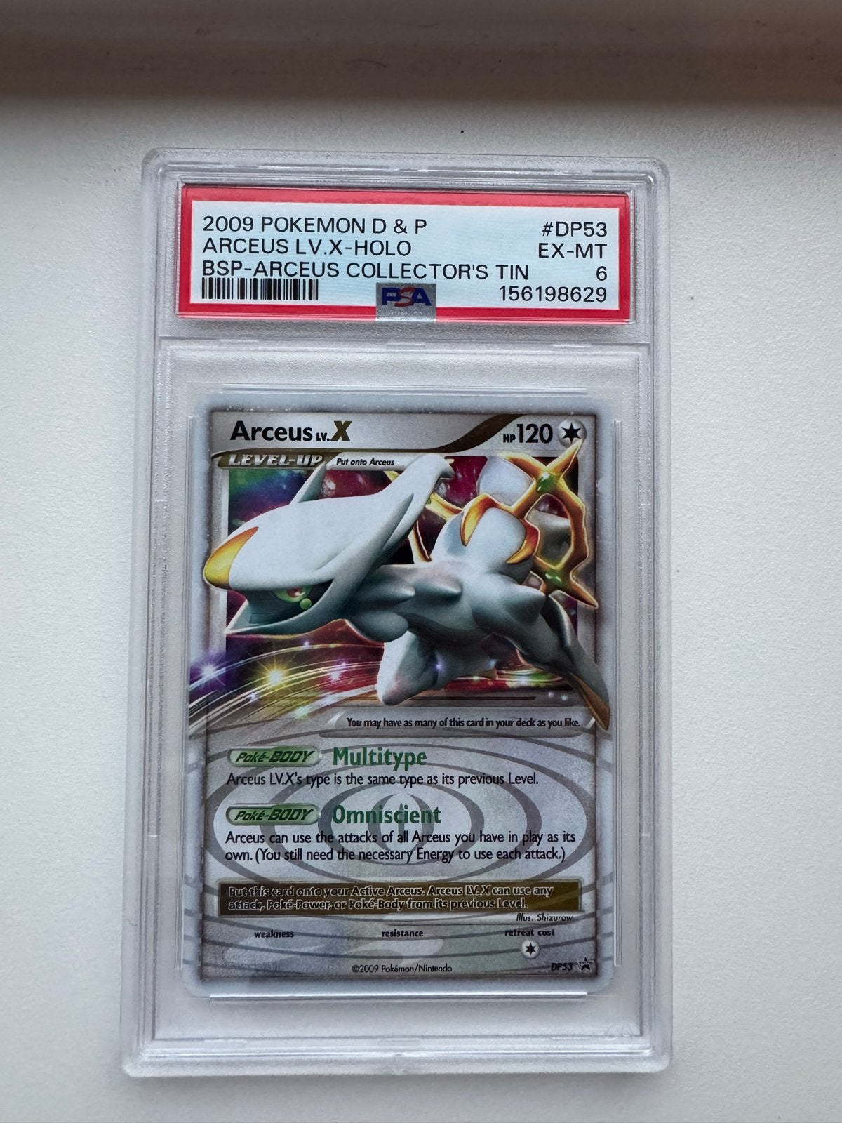 Arceus LV.X Holo PSA 6 - Pokémon D&P BSP Collector's Tin, Ophalen of Verzenden, Gebruikt, Losse kaart