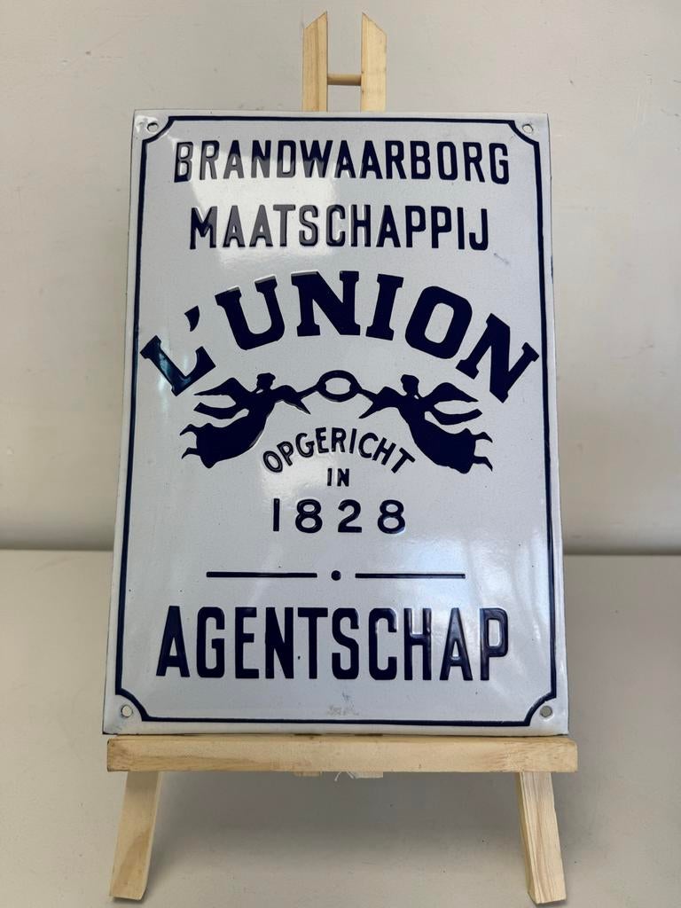 Antiek Emaille Bord - Brandwaarborg Maatschappij L'Union, Ophalen
