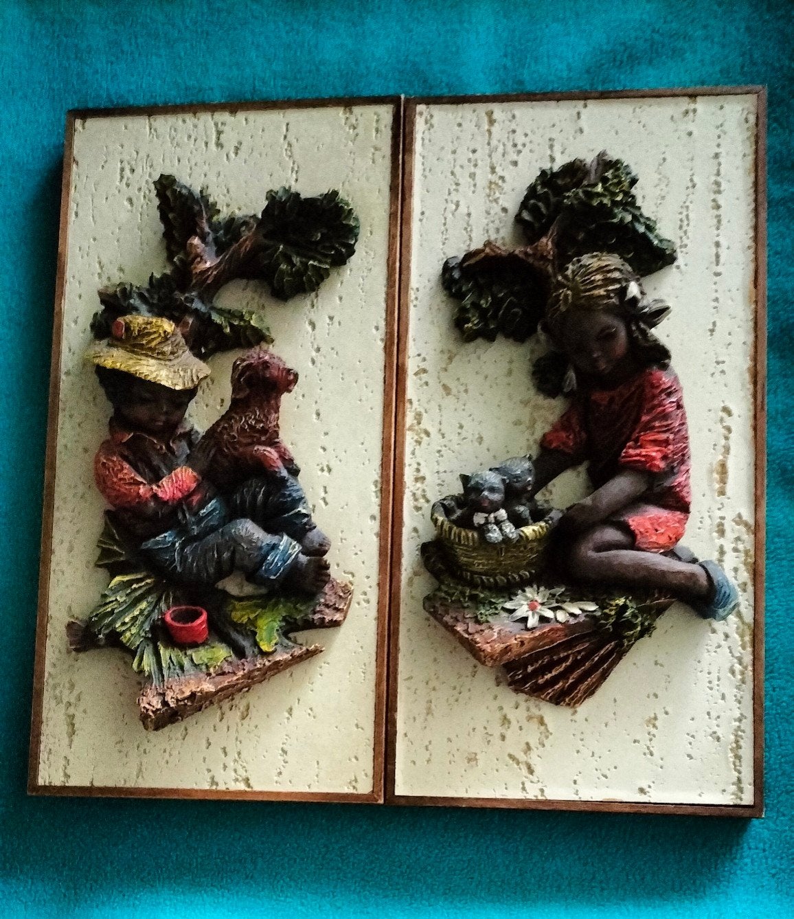 Vintage wandpaneel 3d jongen en meisje, Ophalen of Verzenden