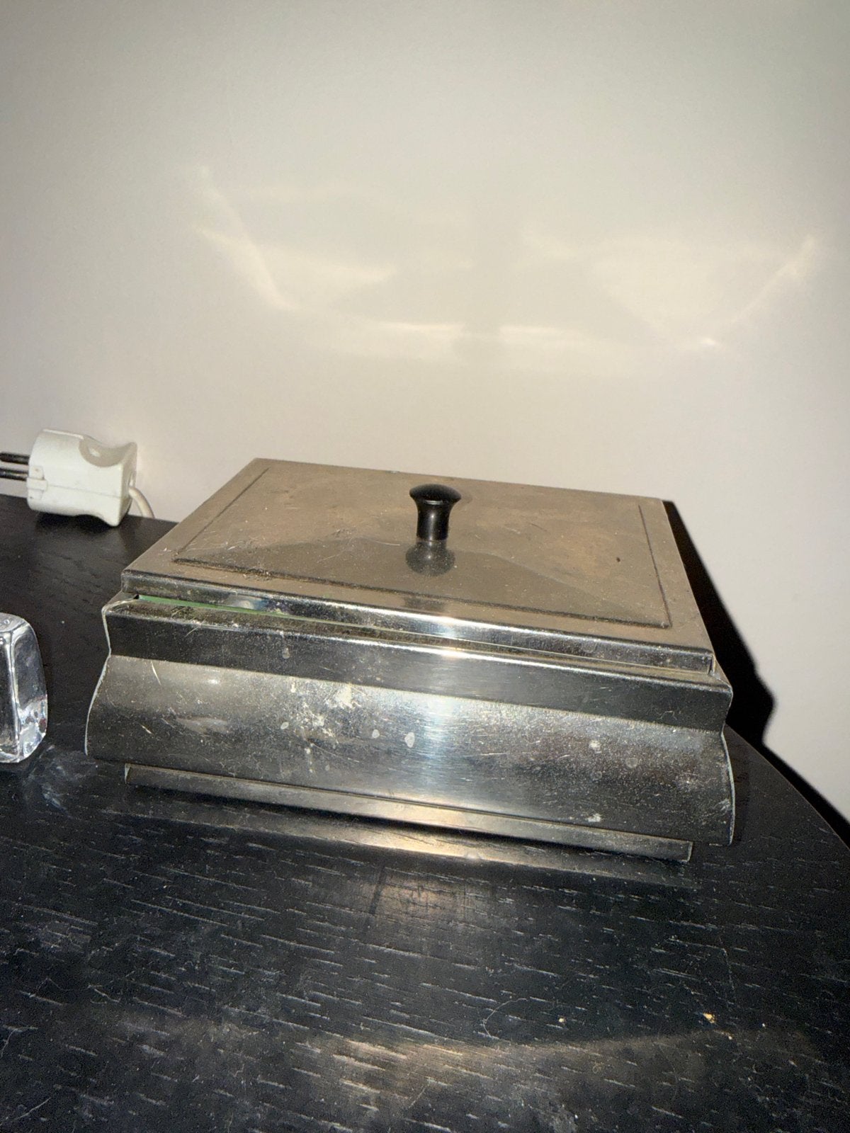 Vintage metalen doos met deksel en groene voering, Ophalen of Verzenden