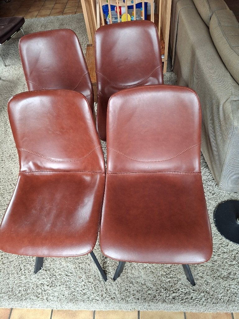 Vier Goossens eetkamerstoelen, bruin, zitten heerlijk!, Huis en Inrichting, Ophalen, Overige materialen, Bruin, Zo goed als nieuw