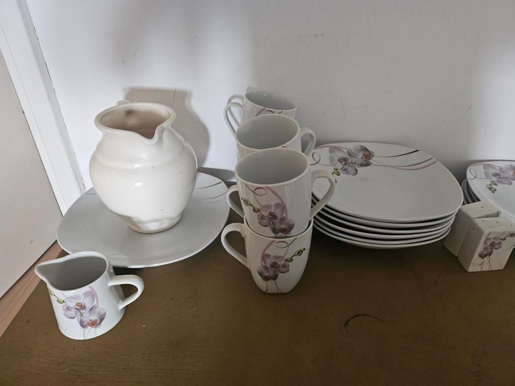 Grote set servies met orchideeënprint, Ophalen
