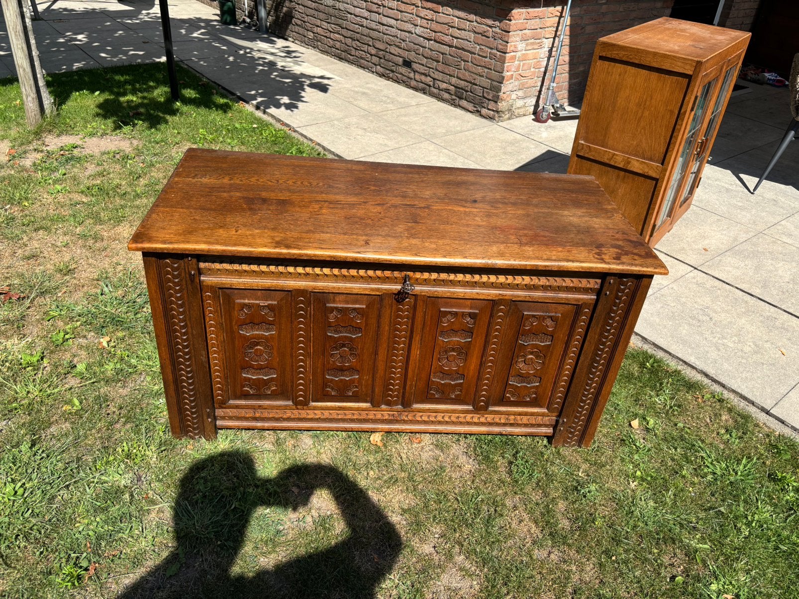Antieke dekenkist klepkast wandkast antiek, Ophalen, Minder dan 50 cm, Gebruikt, .