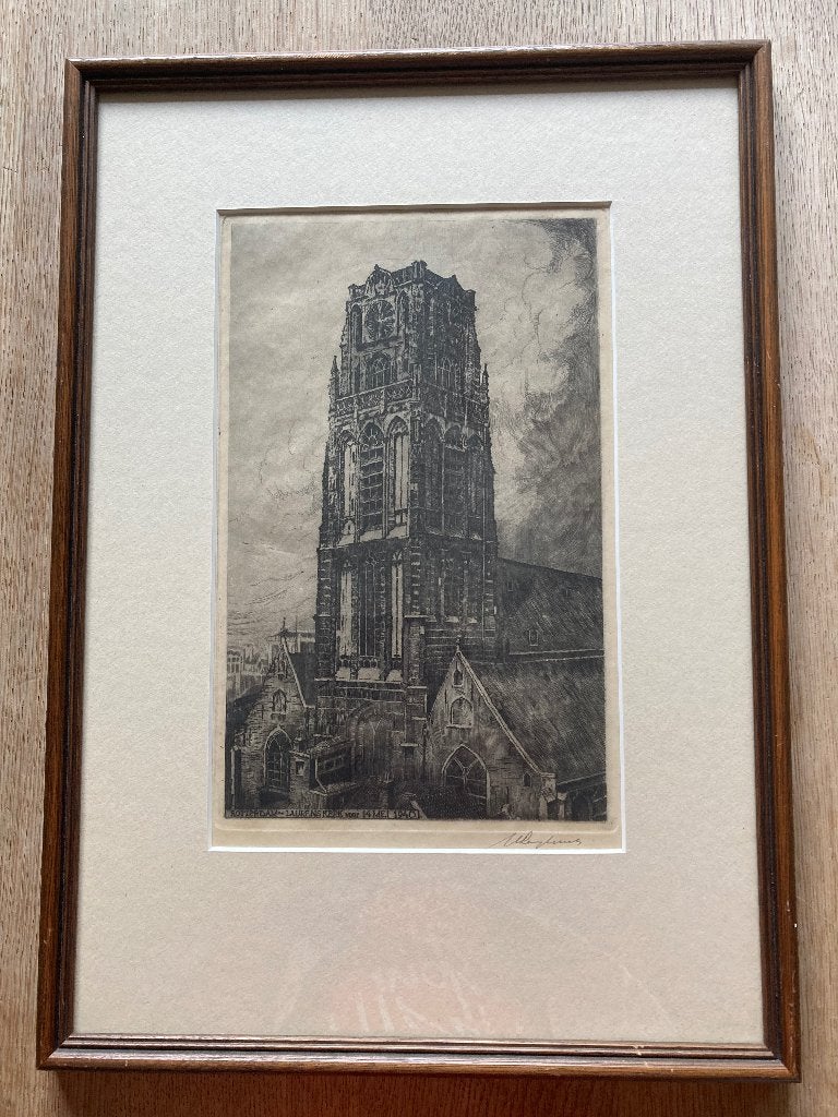 Prent Laurenskerk, Ophalen, Architectuur, Ets, Ingelijst