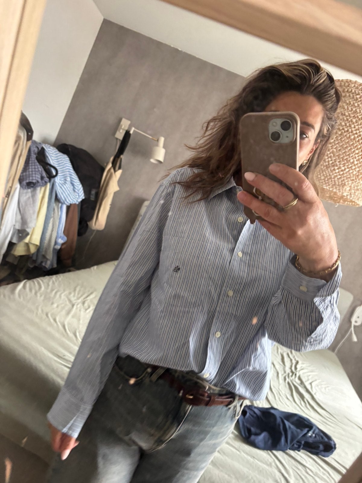 Ralph lauren bloes gestreept l, Ophalen of Verzenden, Zo goed als nieuw, Blauw