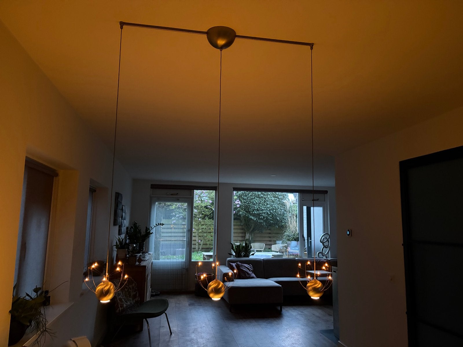 Quasar Orkje Hanglamp 3-lichts - Modern Design Zilver, Huis en Inrichting, Ophalen of Verzenden, Zo goed als nieuw, Metaal, Overige fittingen