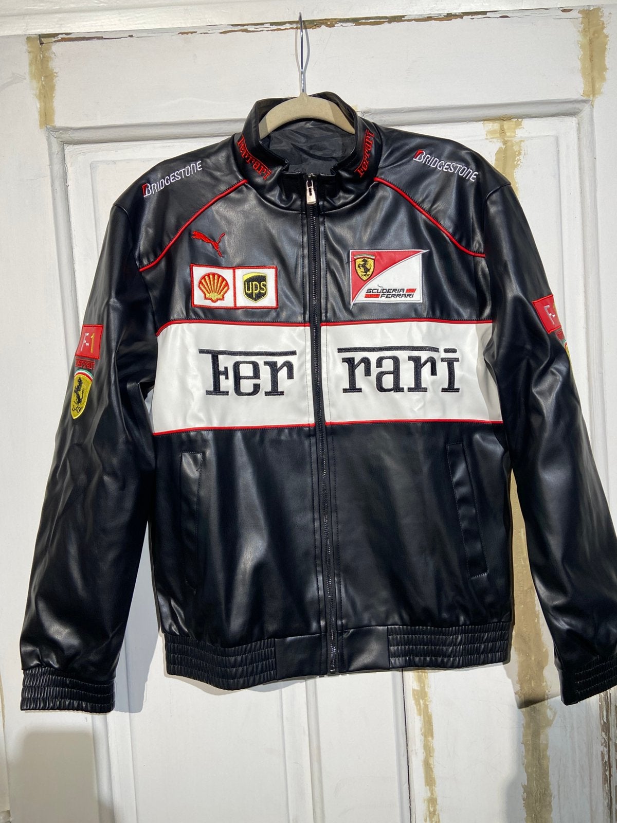 Ferrari Marlboro-jas Rood (maat L) Lederlook white, Ophalen of Verzenden, Zo goed als nieuw, Maat 52/54 (L), Wit