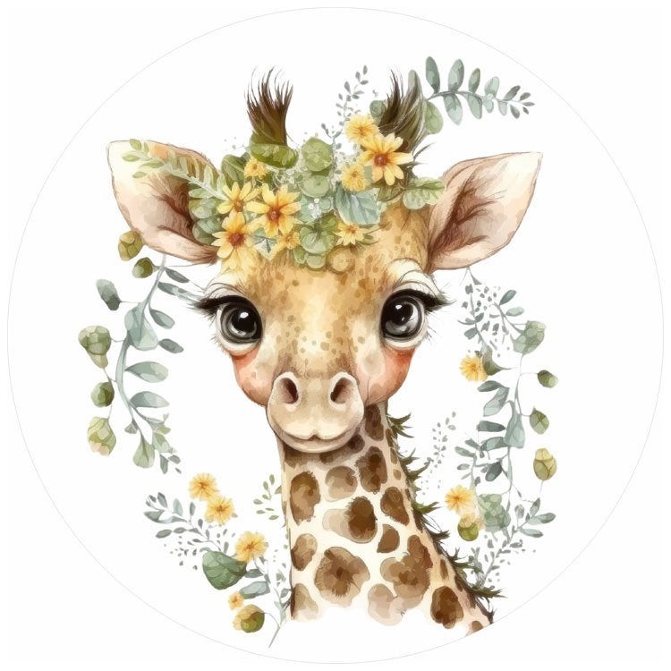 Giraffe muurcirkel Jong met bloemen, baby-. kinderkamer., Verzenden, Nieuw