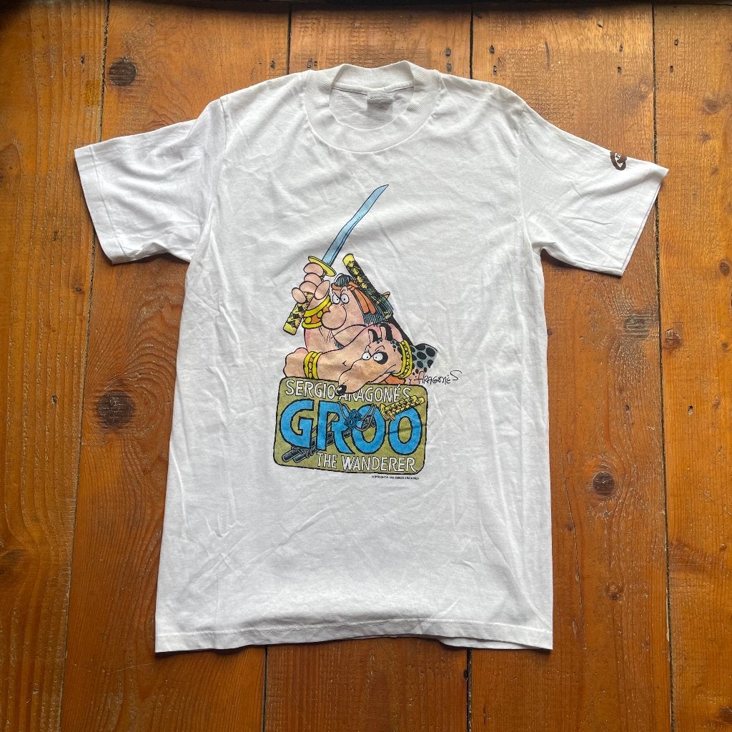 Vintage Sergio Aragonés Groo The Wanderer Comic Tee  M A-306, Stedman, Wit, Onbekend, Zo goed als nieuw