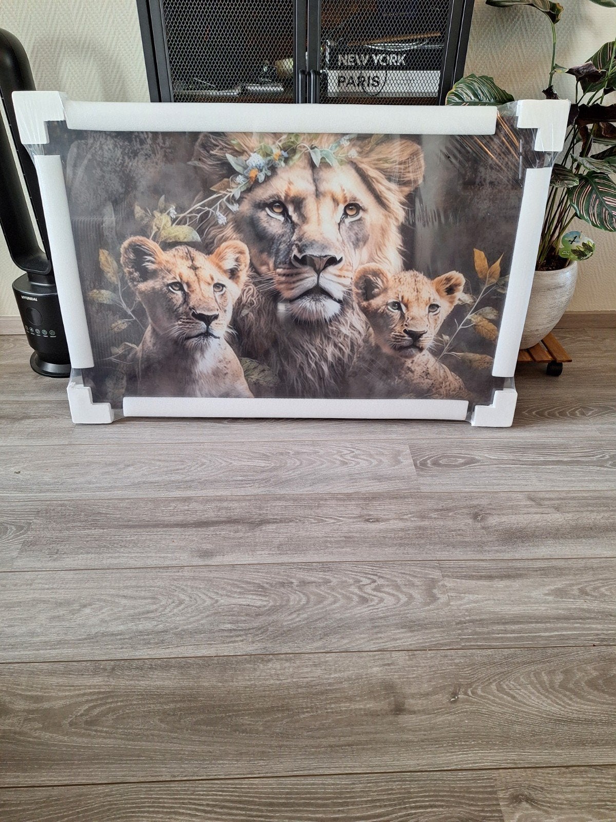 Schilderij Leeuwenfamilie - Tempered Glass 70x110cm, Antiek en Kunst, Ophalen of Verzenden