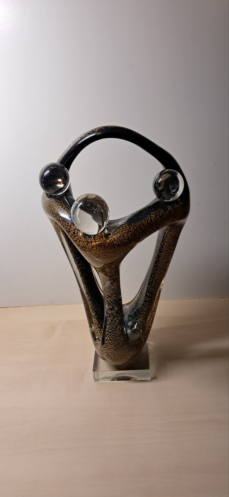 Abstract glazen sculptuur met gouden spikkels, Antiek en Kunst, Glas, Ophalen of Verzenden, 20 - 50 cm, Beeld