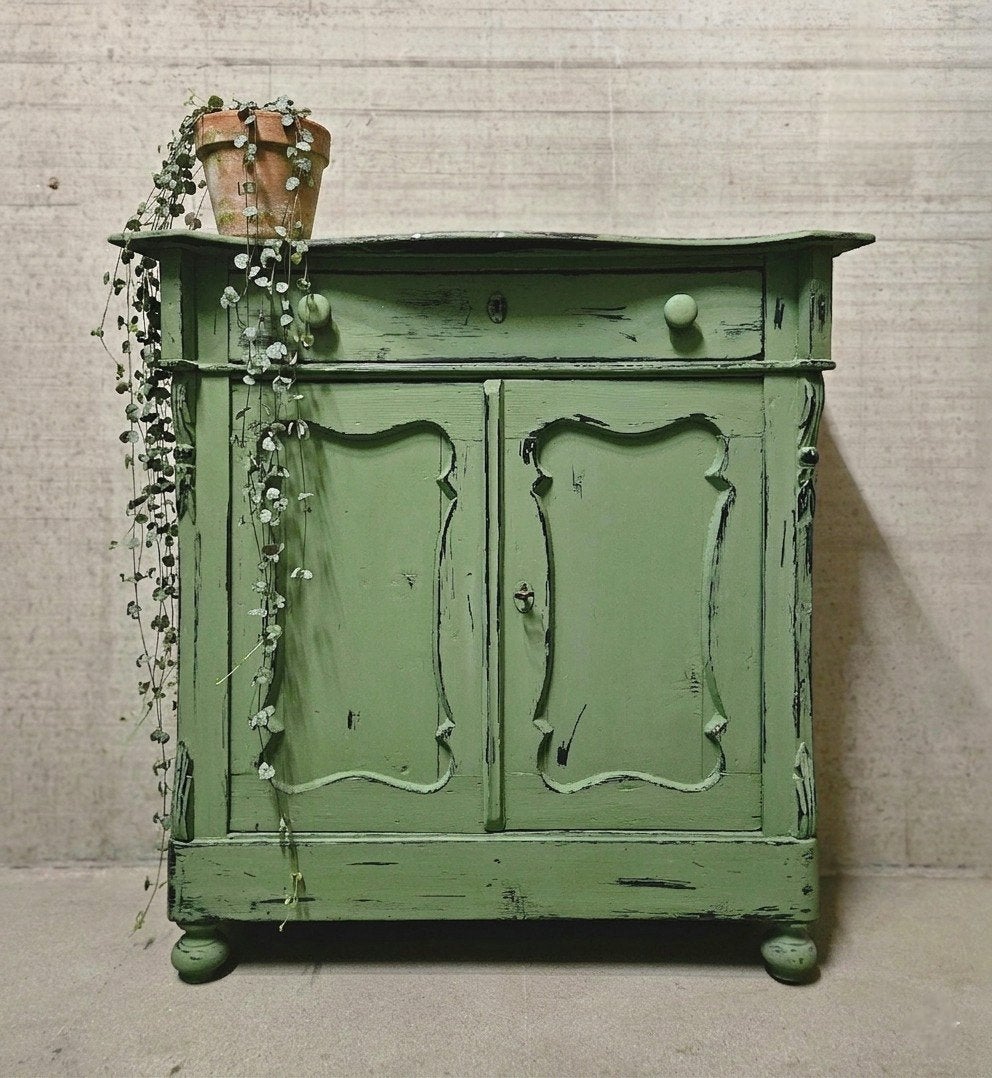 🌿Antieke brocante groene Biedermeier commode vintage kast, Ophalen of Verzenden