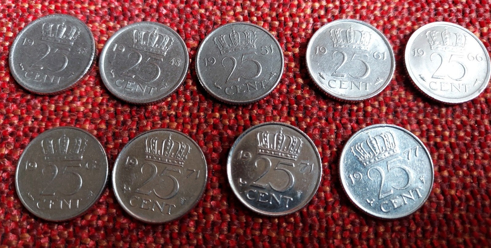 9 historische Nederlandse kwartjes (incl. 2x Wilhelmina), Postzegels en Munten, Ophalen of Verzenden, Koningin Juliana, 25 cent