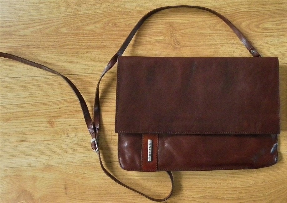 VEZZOSI Platte, Bruin echt Leren Schouder-Tas, Overige merken, Bruin, Ophalen of Verzenden, Zo goed als nieuw