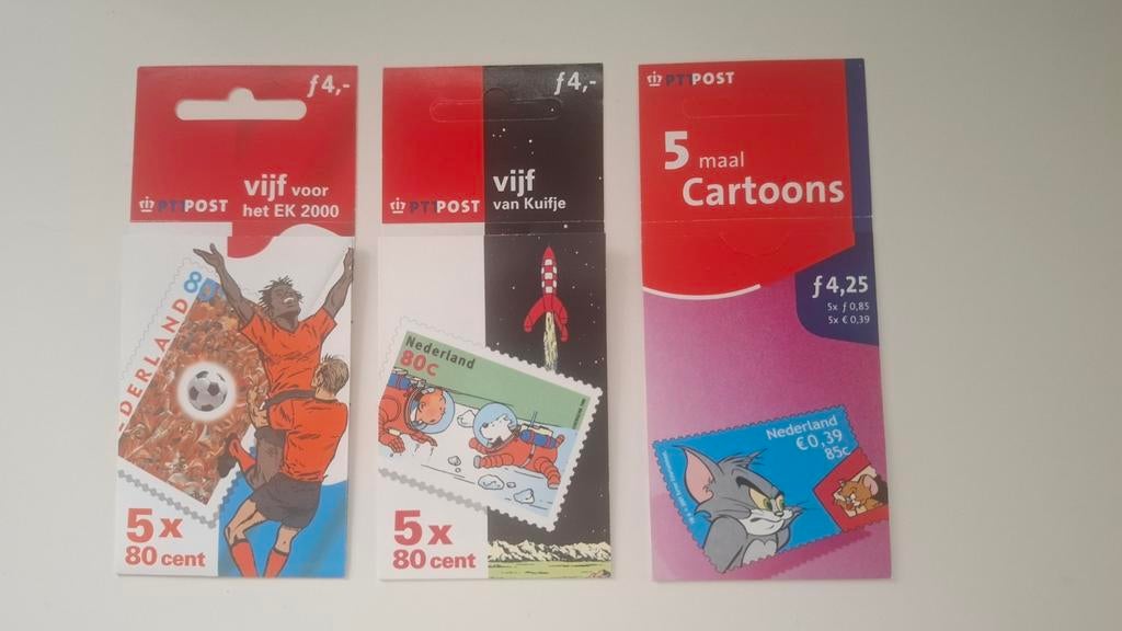 3 Postzegelboekjes: Cartoon, Kuifje, EK 2000 - Onbeschadigd, Postzegels en Munten, Ophalen of Verzenden, Na 1940, Postfris